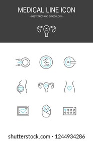 Medical elements outline icons set. Obstetrics and gynecology