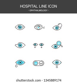 Medical elements outline icons set. Ophthalmology