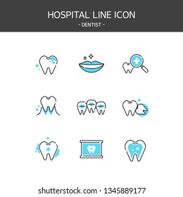 Medical elements outline icons set. Dentist