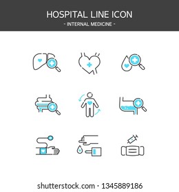 Medical elements outline icons set. Internal medicine