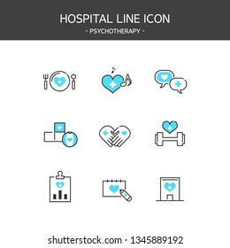 Medical elements outline icons set. Psychotherapy