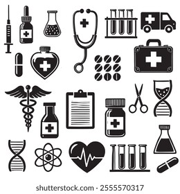 medical elements  vector silhouette black and white