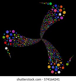 Medical Emblem fireworks swirl rotation. Vector illustration style is flat bright multicolored iconic symbols on a black background. Object whirl done from random symbols.