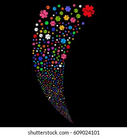 Medical Emblem random fireworks stream. Vector illustration style is flat bright multicolored iconic symbols on a black background. Object fountain made from scattered design elements.