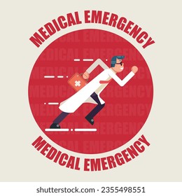 Medical Emergency, doctor in hurry for patients, running doctor, fast medical service, urgency in hospital flat red illustration, health care services at home