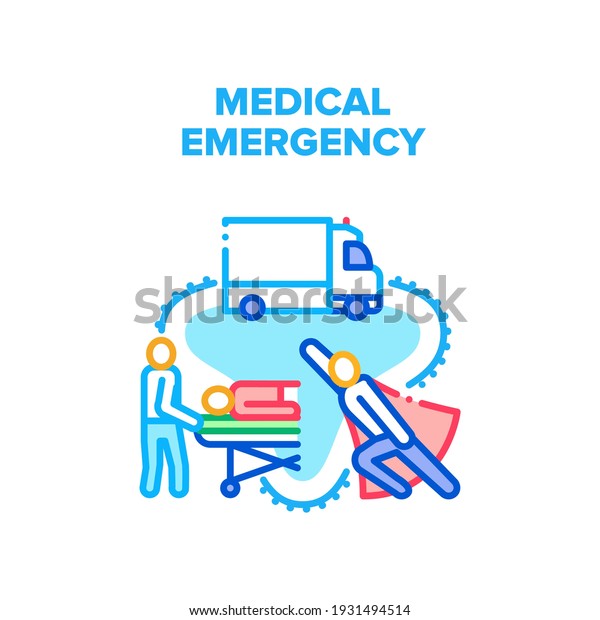 Medical Emergency Help Vector Icon Concept.\
Medical Emergency Doctor Fastness Help Illness Patient And\
Transportation By Ambulance Truck To Hospital. Heal And Treatment\
Disease Color\
Illustration