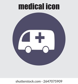 Medical emergency icon showing a simple white ambulance symbol on a blue gray background.	
