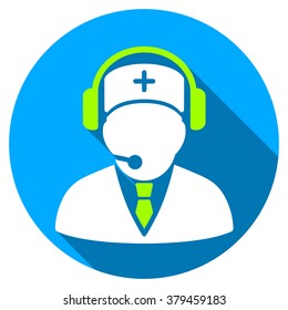 Medical Emergency Operator long shadow icon. Style is a light flat symbol with rounded angles on a blue round button.