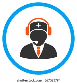 Medical Emergency Operator vector icon. Style is flat circled symbol, orange and blue colors, rounded angles, white background.
