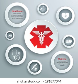Medical emergency services paper symbols set with capsule stethoscope and healthcare icon isolated vector illustration