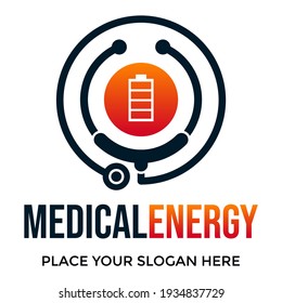 Medical energy or battery care vector logo template. This design use stethoscope.