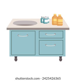 Medical equipment of colorful set. The colorful sink depicted in this illustration exudes a vibrant and dynamic vibe, enhancing the overall aesthetic of the medical office. Vector illustration.