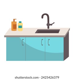 Medical equipment of colorful set. This illustration features a colorful sink in a medical office, designed with vibrant hues and a cartoon-inspired style. Vector illustration.