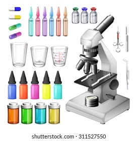 Medical equipment and containers illustration