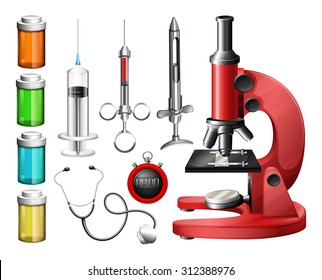 Medical equipment and containers illustration