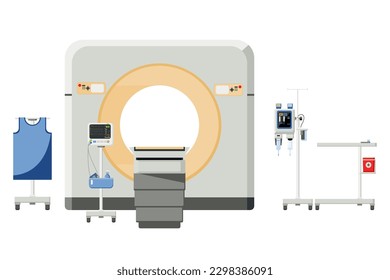 Medical equipment, CT Scan is computed tomography used to diagnose abnormalities of various organs in the body. Equipment Contrast media injectors, Lead Apron,monitor patient, equipment prep table.