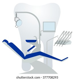Medical equipment. Dental chair on a background of the tooth. The illustration on a white background.