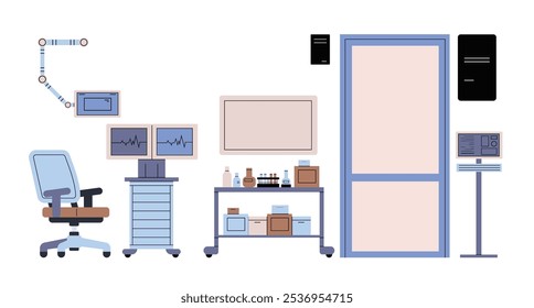 Medical equipment and devices on isolated background. Hospital vector elements