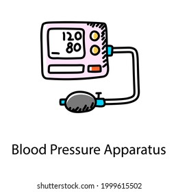 Medical Equipment, Doodle Style Trendy Icon Of Blood Pressure Apparatus 