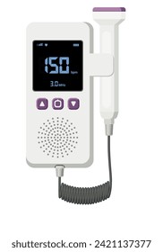 Medical equipment, Doppler Fetal heart ultrasonic detectors, handheld devices, use sound waves to detect the heartbeat of a developing fetus. Flat design