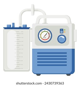 Equipo médico, aspirador de emergencia, dispositivo de aspiración portátil utilizado para eliminar líquidos u obstrucciones de las vías respiratorias de la persona en una situación de emergencia. Diseño plano