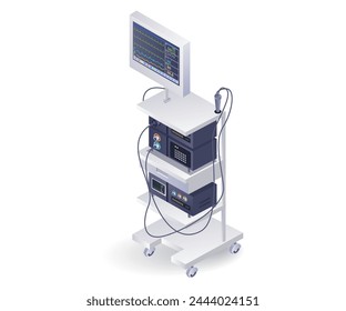 Medical equipment endoscopy patient system flat isometric illustration