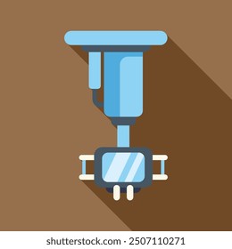 Medical equipment hanging from the ceiling, casting a long shadow on a brown background