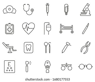 Medical Equipment Icons Black & White Thin Line Set Big