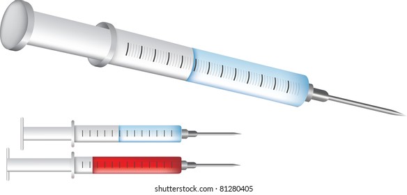 medical equipment illustrations isolated on white, injection syringe needles.