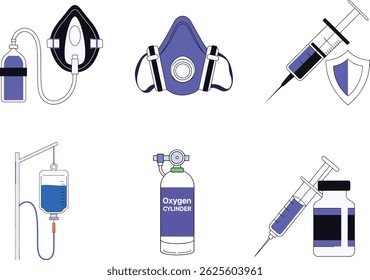 Medical Equipment and Injection Icons for Emergency and Healthcare Use.