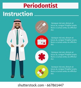Medical equipment instruction manuals with icons for periodontist. Vector illustration