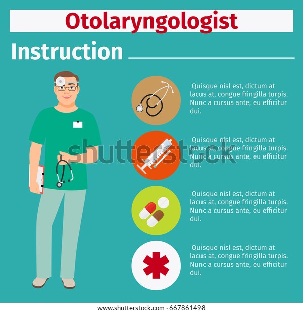 Medical equipment instruction manuals\
with icons for otolaryngologist. Vector\
illustration