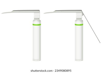 Medical equipment, Laryngoscope miller blade endoscopy of throat, used to facilitate tracheal intubation during general anesthesia or cardiopulmonary emergencies. Flat design