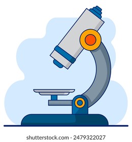 Medical equipment microscope concept, Cartoon Floating Microscope, health laboratory, science test, medical equipment for viewing micro-sized objects. flat vector illustration on background.