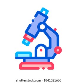 Icono de la línea delgada del vector del equipo médico. Pictograma lineal microscopio de laboratorio de medicamentos. Micrófono químico Tipo Contacto de Microorganismos de Infección Ilustración