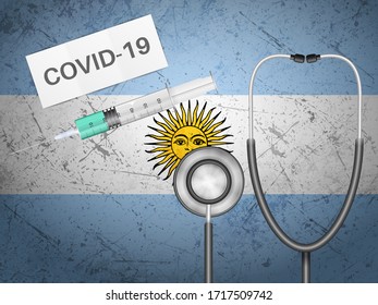Medical equipment on Argentina flag background. Vector illustration.