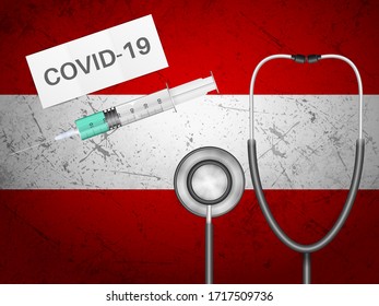 Medical equipment on Austria flag background. Vector illustration.