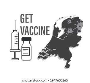 Medical equipment on Netherlands flag background. Vector illustration. health and vaccination concept.
