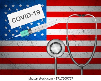 Medical equipment on USA flag background. Vector illustration.