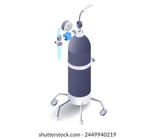 Medical equipment patient oxygen gas cylinder flat isometric illustration