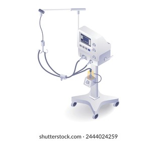 Equipo médico respiratorios respiratorios paciente plano isométrico ilustración