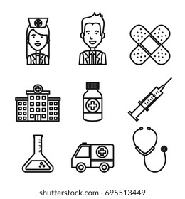 medical equipment staff supplies healthcare icons set