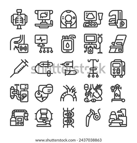 Medical equipment testing equipment icon set