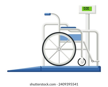 Medical equipment, Wheelchair scales, specialized weighing instruments designed to accommodate individuals use wheelchairs. Flat design