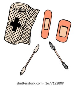 Medical equipments and tools seamless pattern in the freehand drawing style. Vector illustration