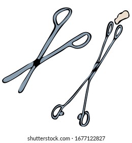 Medical equipments and tools seamless pattern in the freehand drawing style. Vector illustration