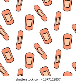 Equipamiento médico y herramientas sin fisuras en el estilo de dibujo a mano libre. Ilustración del vector
