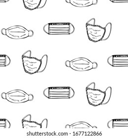 Medical equipments and tools seamless pattern in the freehand drawing style. Vector illustration