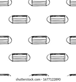 Medical equipments and tools seamless pattern in the freehand drawing style. Vector illustration