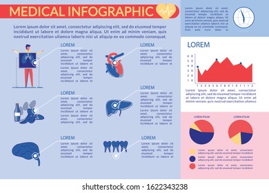 Medical Exam Infographic Set with Human Body Organs and Diagrams, Charts Icons and Statistics Elements. Medicine Educational Data for Public Health Care Visual Graphic. Flat Vector iLlustration.